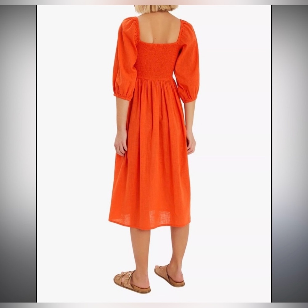 Elegant Orange smocked Midi Dress - Picture 4 of 11